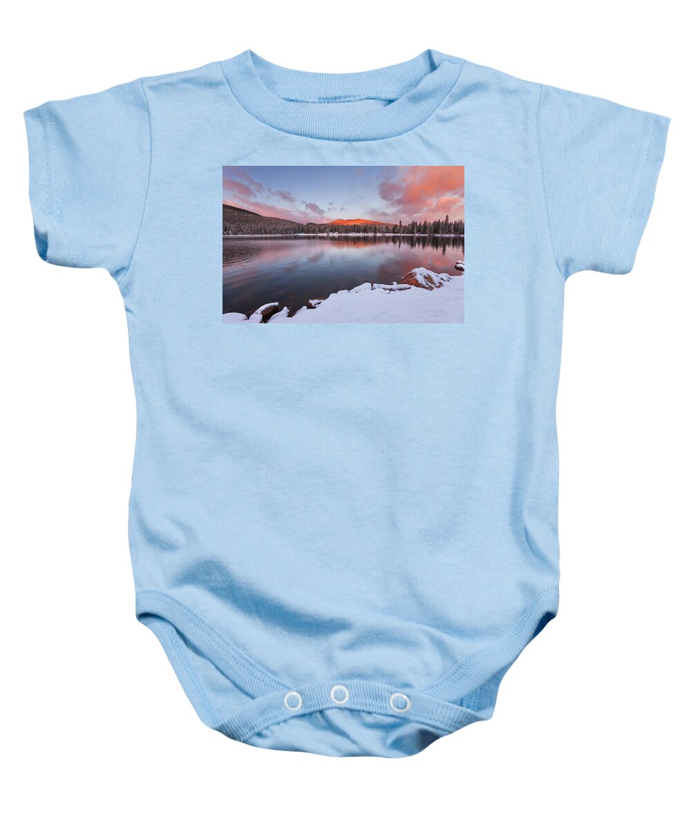 Colorado Baby Onesie featuring the photograph Sunrise at Echo Lake by Darren White