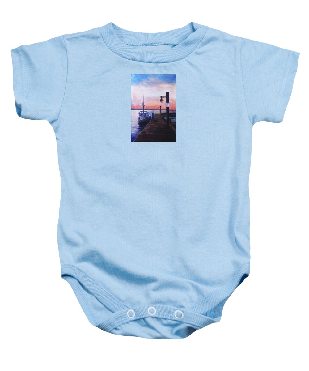 Watercolor Baby Onesie featuring the painting Sunset at Rocky Point by Sher Nasser