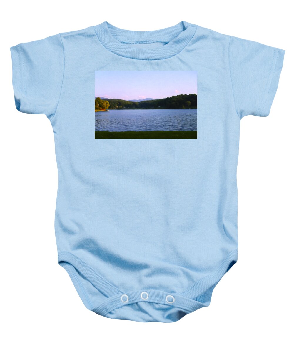 Lake Junaluska Baby Onesie featuring the digital art Smoky Mtn Sunset from Lake Junaluska by Flees Photos