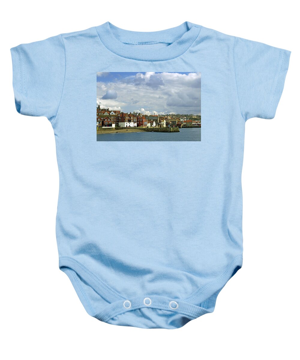 Britain Baby Onesie featuring the photograph Tate Hill Pier and The Shambles - Whitby by Rod Johnson