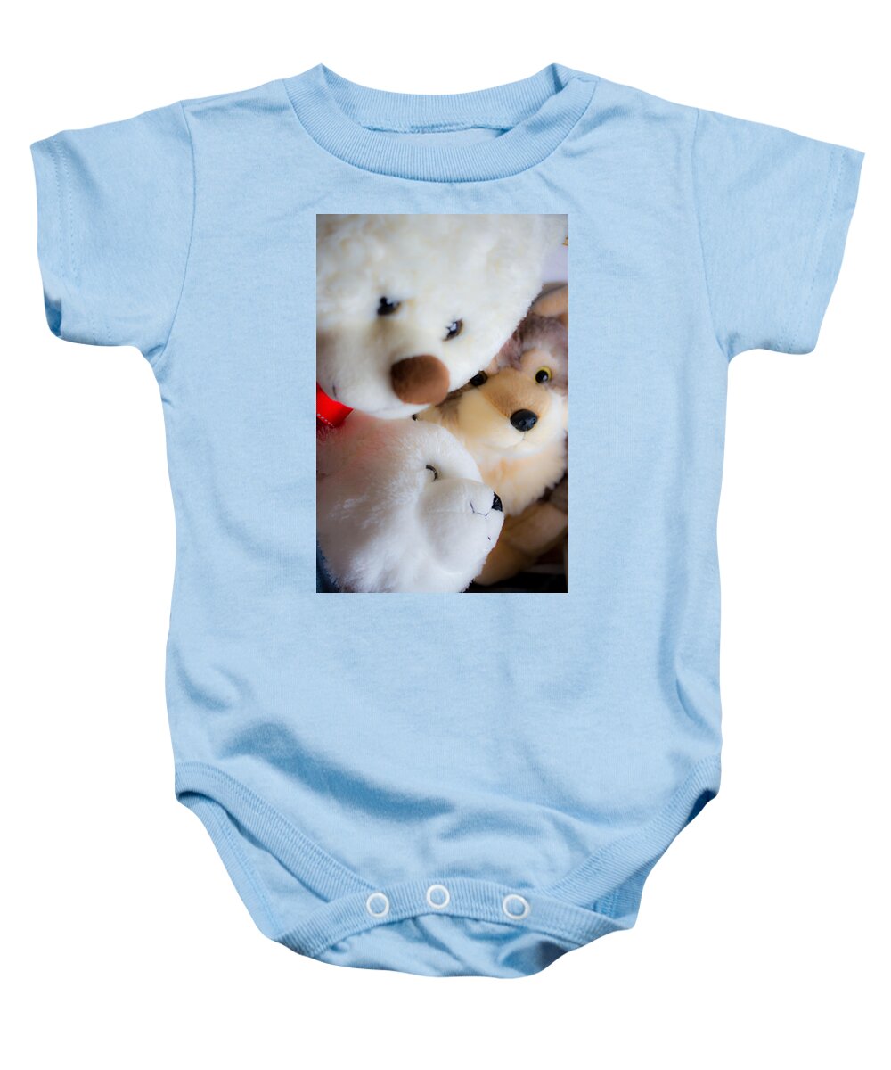 Faces Baby Onesie featuring the photograph Teddy Bears - Foxes - Stuffed Animals by Marie Jamieson
