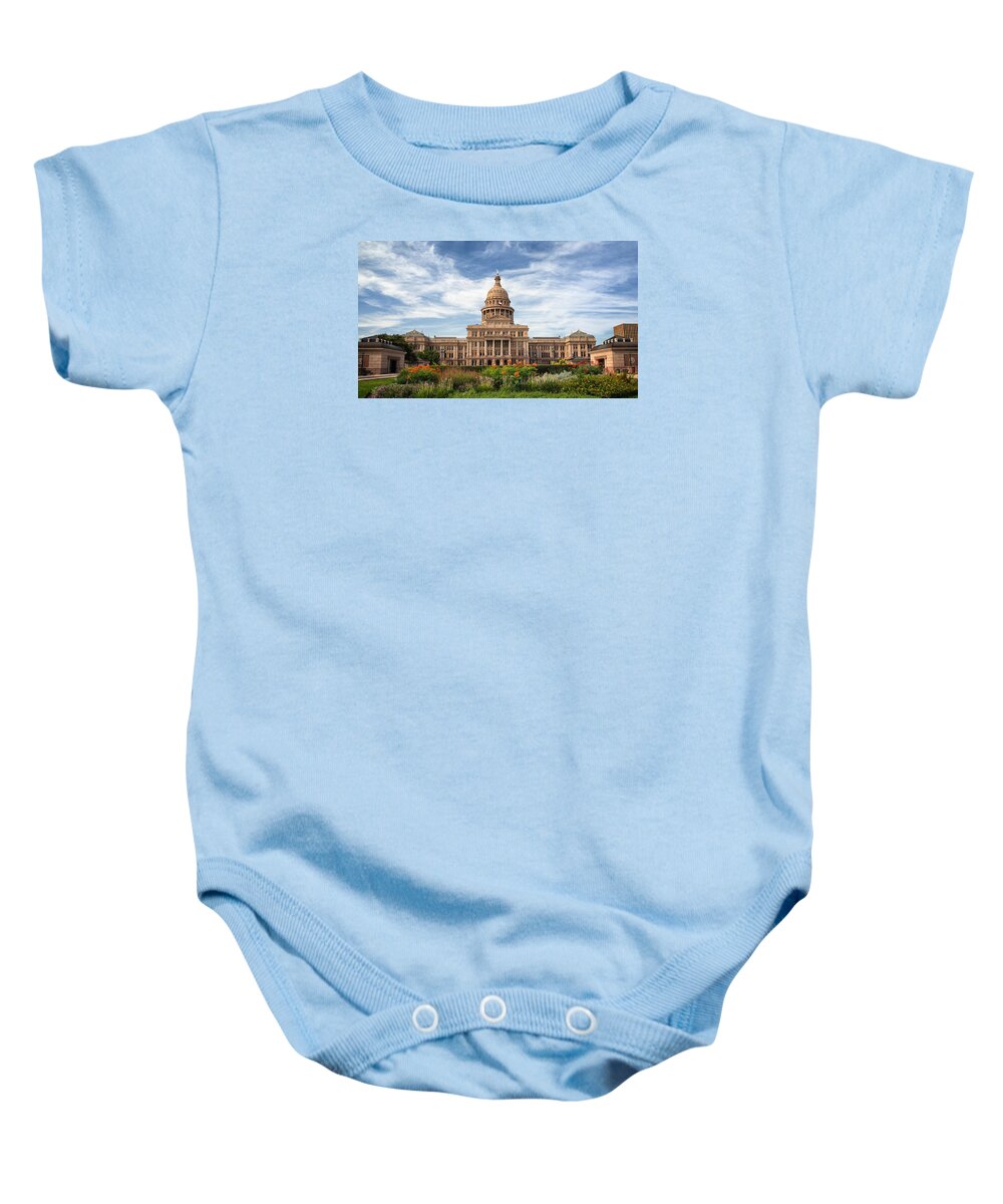 Joan Carroll Baby Onesie featuring the photograph Texas State Capitol II by Joan Carroll