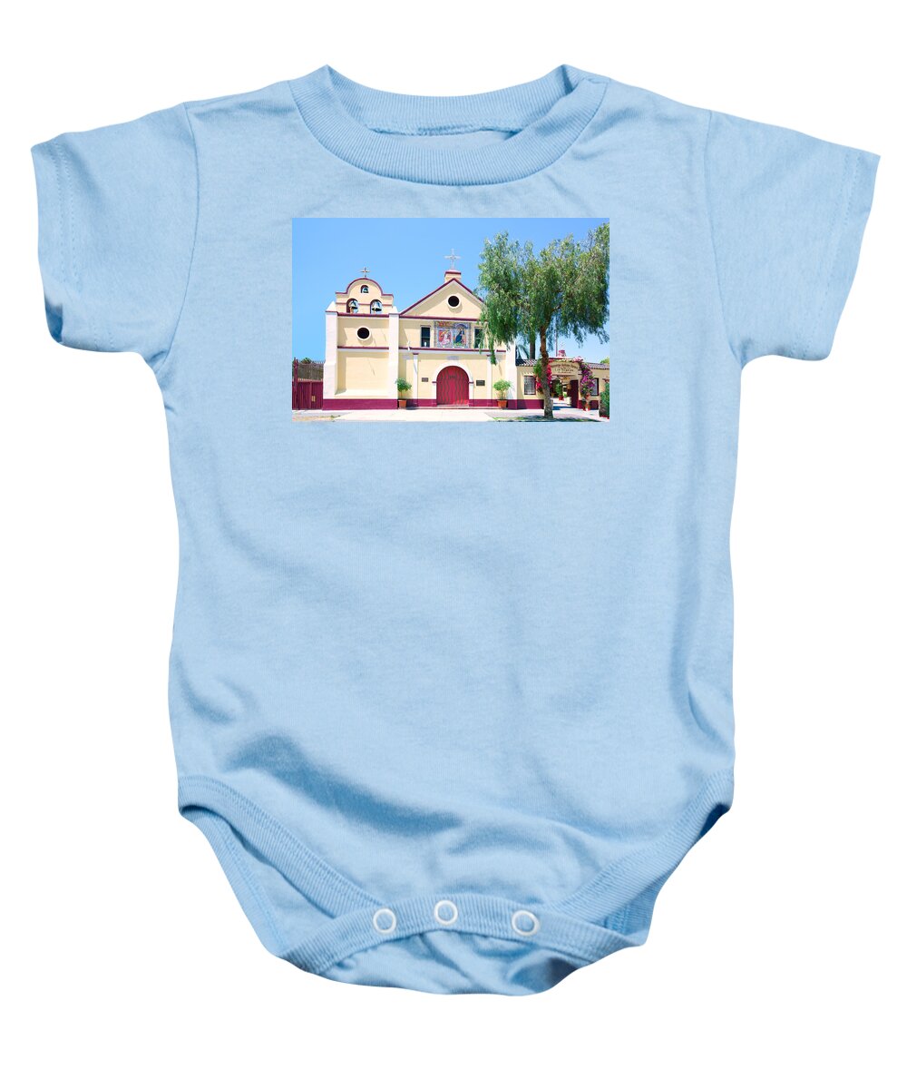 Iglesia De Nuestra Senora Reina De Los Angeles Baby Onesie featuring the photograph The Church of Our Lady Queen of the Angels - La Iglesia de Nuestra Senora Reina de Los Angeles by Ram Vasudev