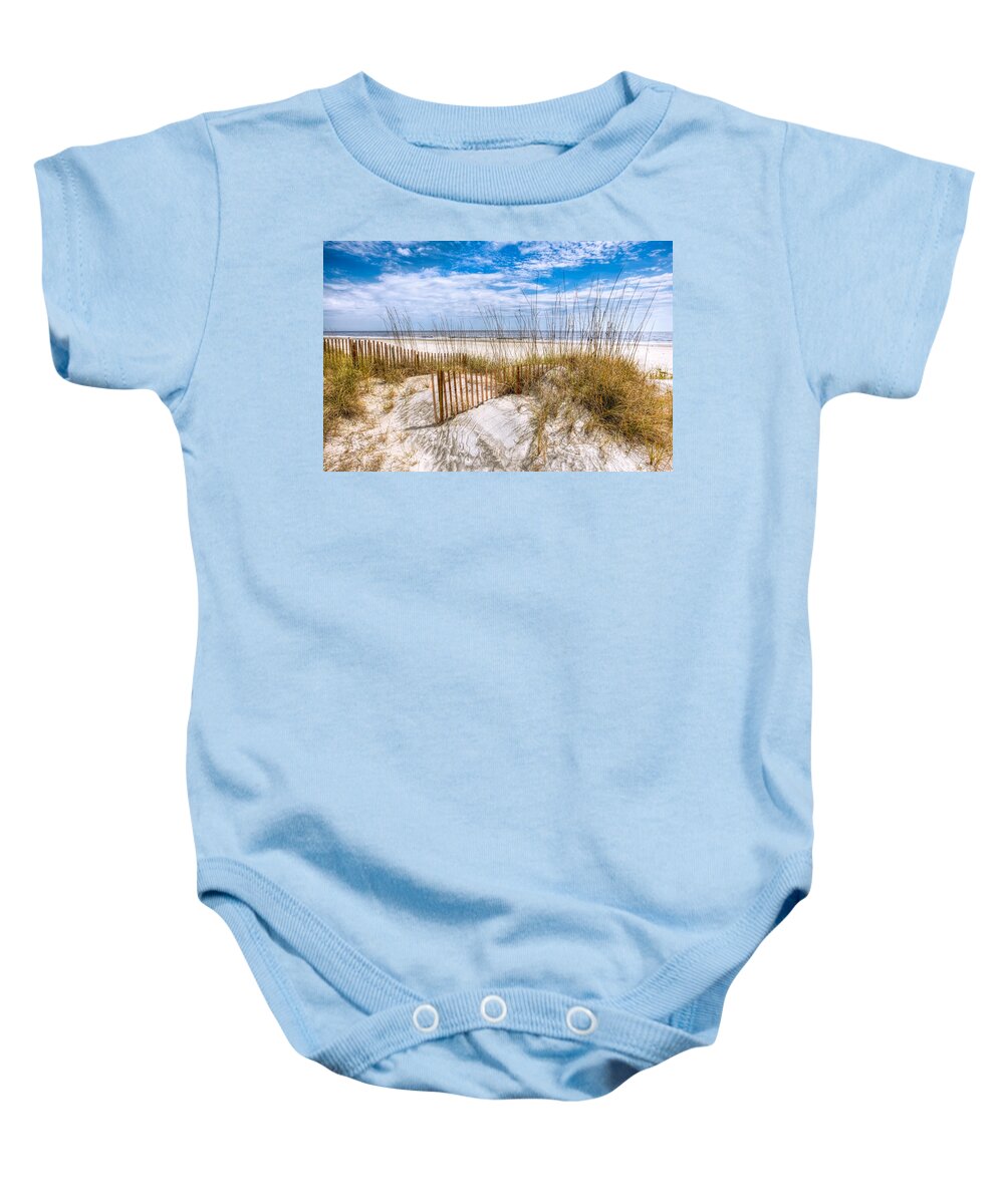 Clouds Baby Onesie featuring the photograph The Dunes by Debra and Dave Vanderlaan