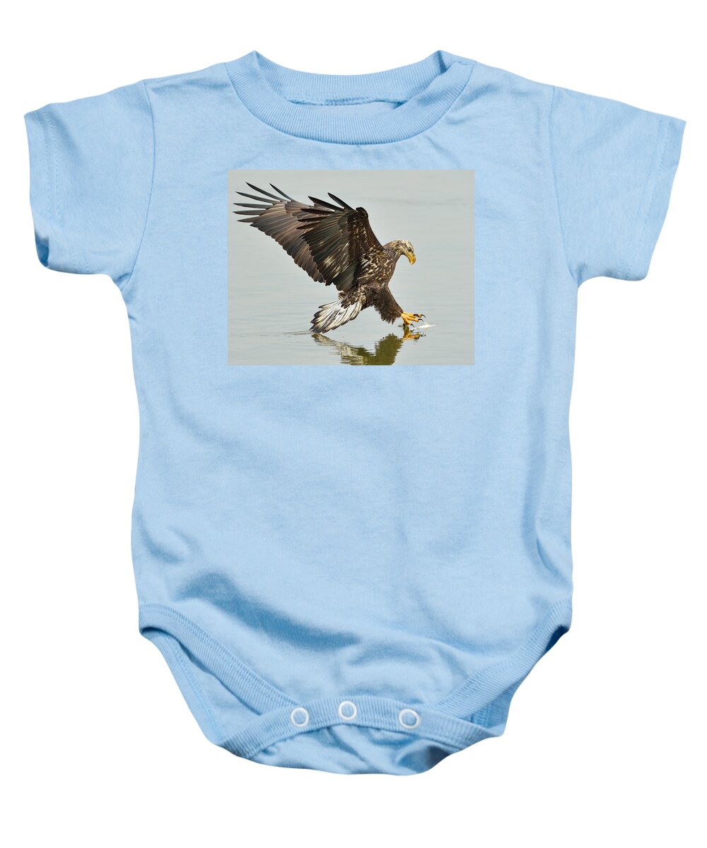 Eagle Baby Onesie featuring the photograph The Grab -- A Young Eagle Hunting by William Jobes