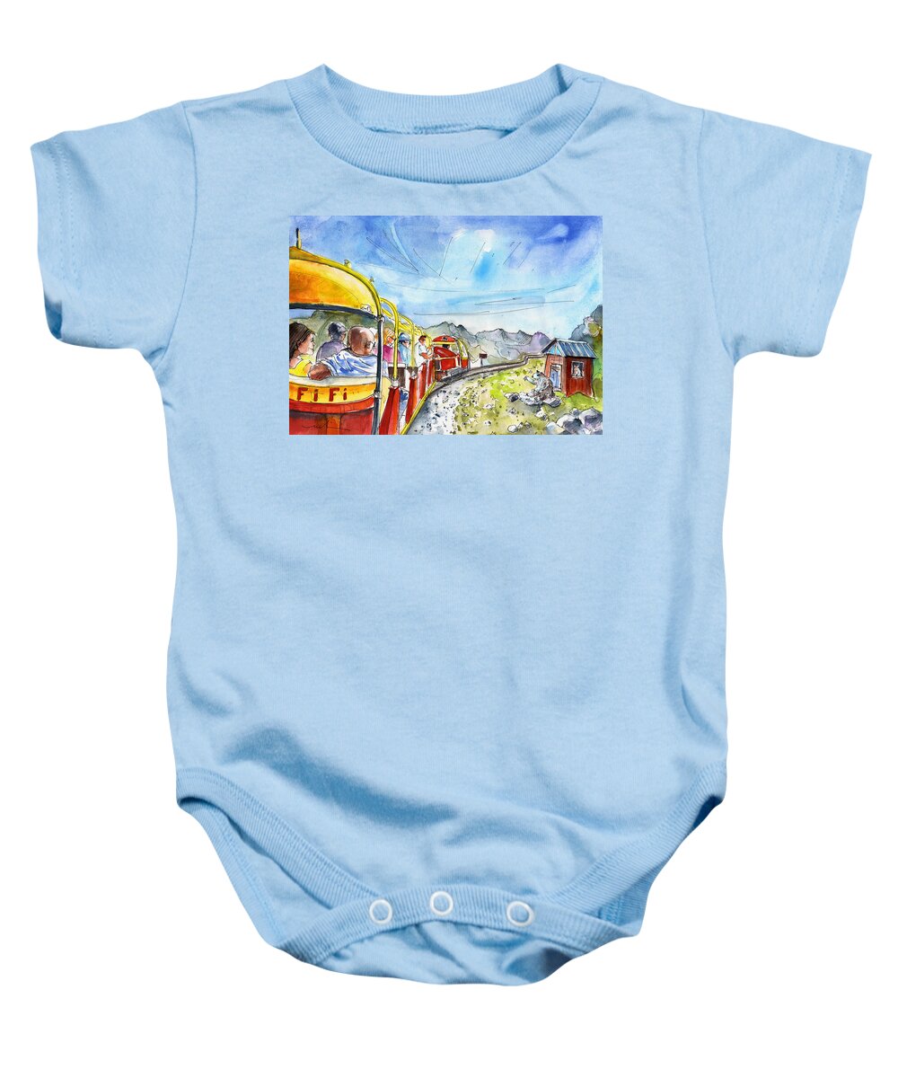 Travel Baby Onesie featuring the painting The Little Train of Artouste by Miki De Goodaboom