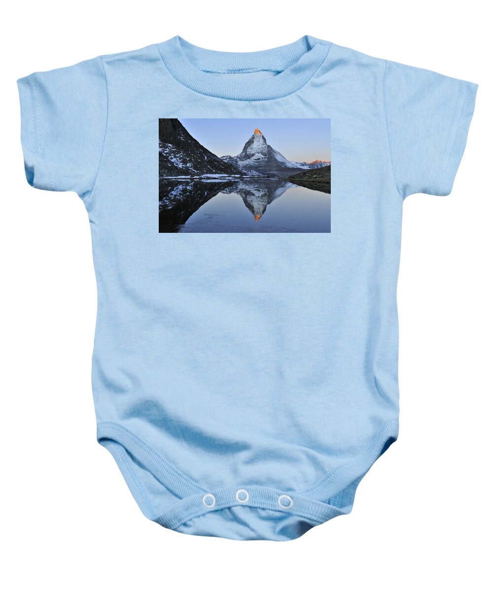 Feb0514 Baby Onesie featuring the photograph The Matterhorn And Riffelsee Lake by Thomas Marent