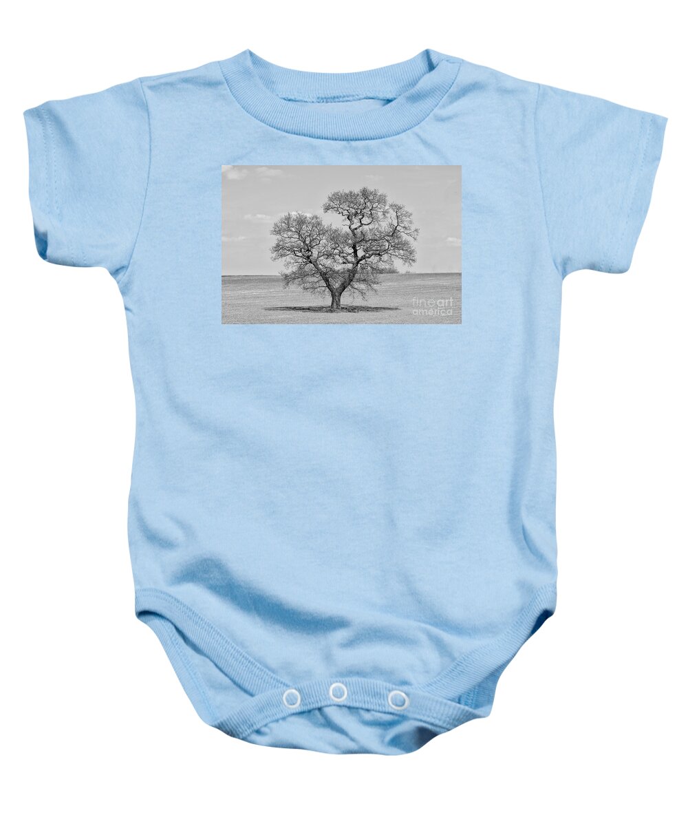 Oak Baby Onesie featuring the photograph The old Oak - mono by Steev Stamford