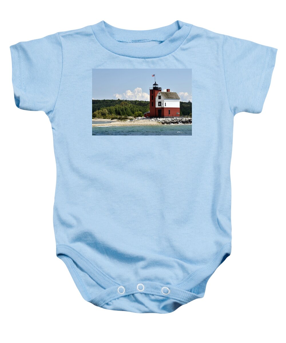  Light Houses Baby Onesie featuring the photograph Round Island Lighthouse Mackinac The Picnic Spot by Marysue Ryan