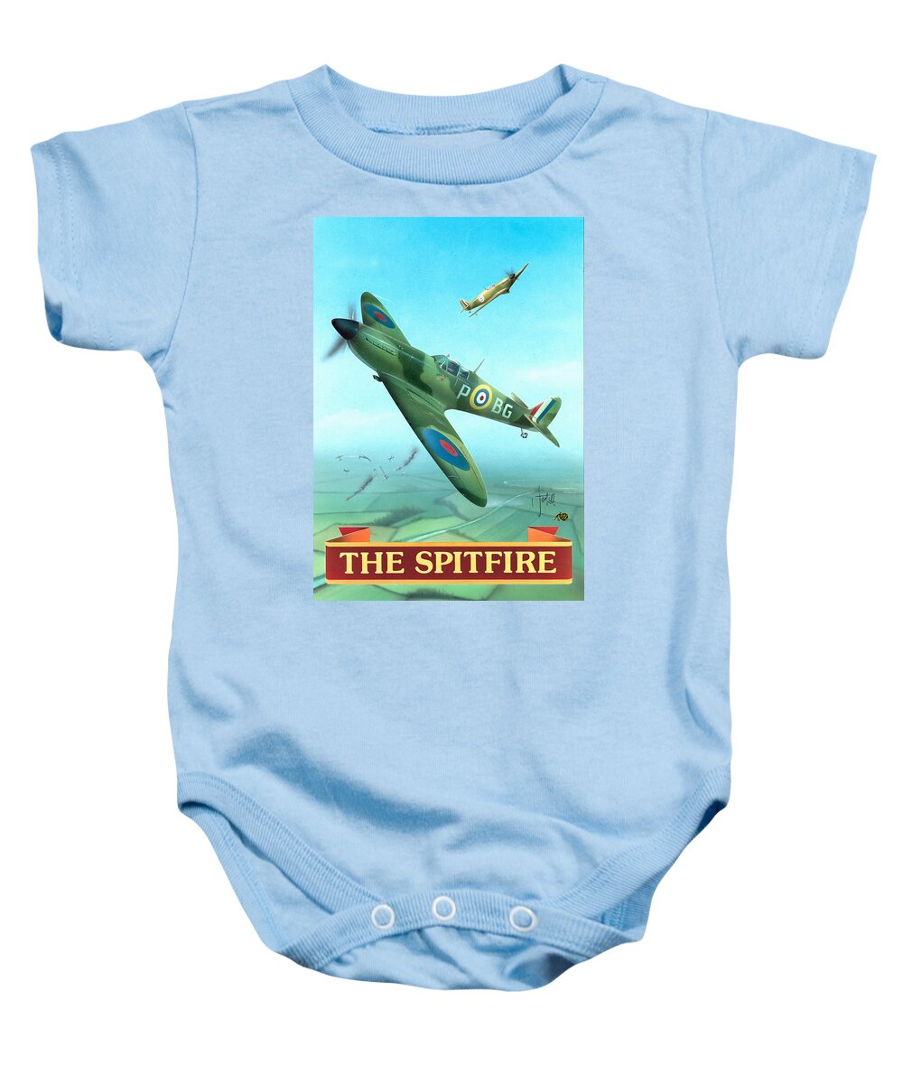 Lancaster Baby Onesie featuring the painting The Spitfire by MGL Meiklejohn Graphics Licensing