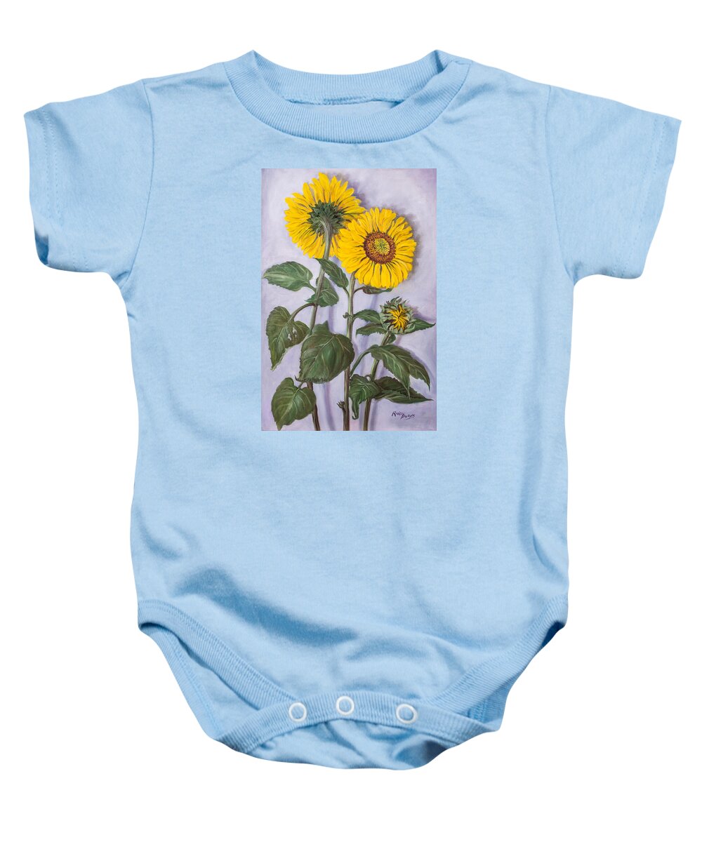 Sunflowers Baby Onesie featuring the painting The Sunflowers by Rand Burns