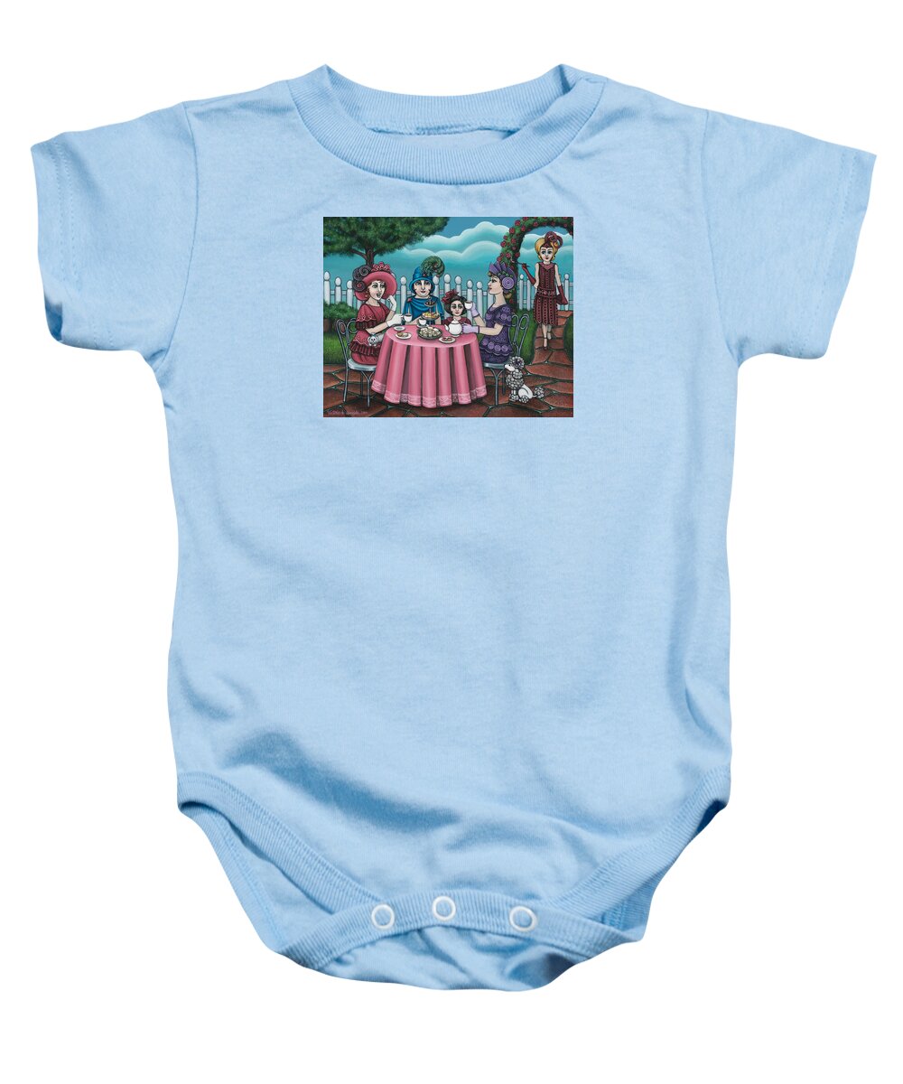 Tea Baby Onesie featuring the painting The Tea Party by Victoria De Almeida