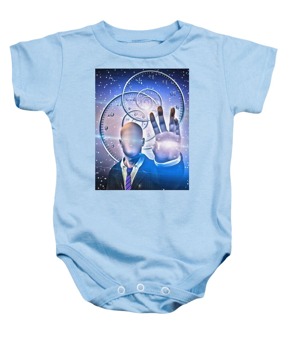 Adult Baby Onesie featuring the digital art The time keeper by Bruce Rolff