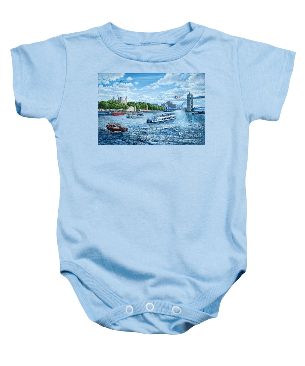 Boats Baby Onesie featuring the digital art The Tower of London by MGL Meiklejohn Graphics Licensing
