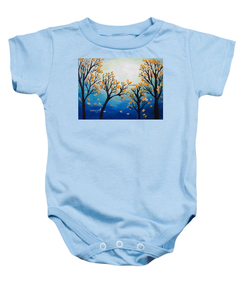 Blue Baby Onesie featuring the painting There Is Calmness In The Gentle Breeze by Ashleigh Dyan Bayer