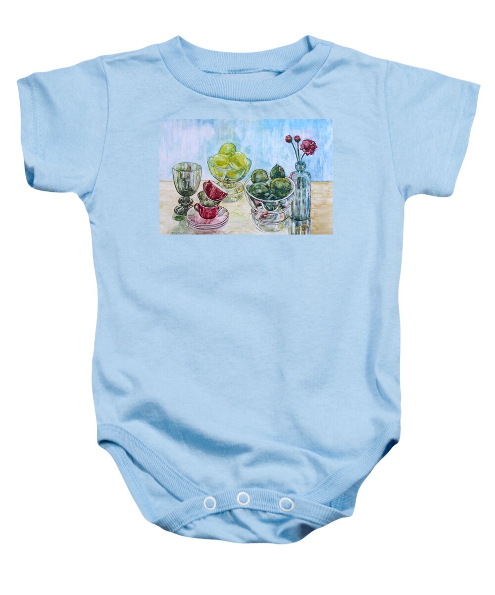 Lemon Baby Onesie featuring the painting Thinking of Cezanne Green by Anna Ruzsan