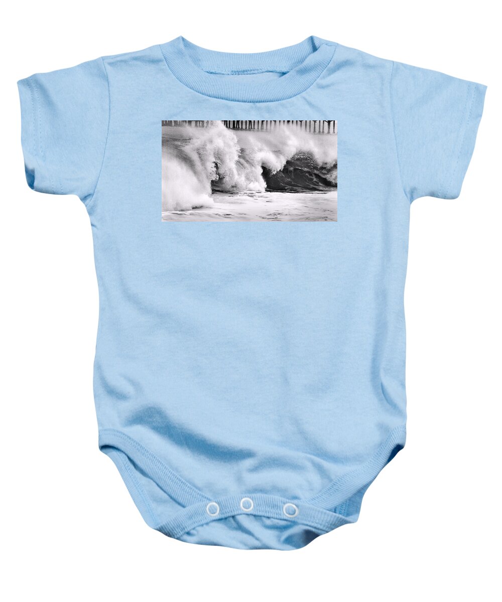 Waves Baby Onesie featuring the photograph Tides Will Turn bw By Denise Dube by Denise Dube