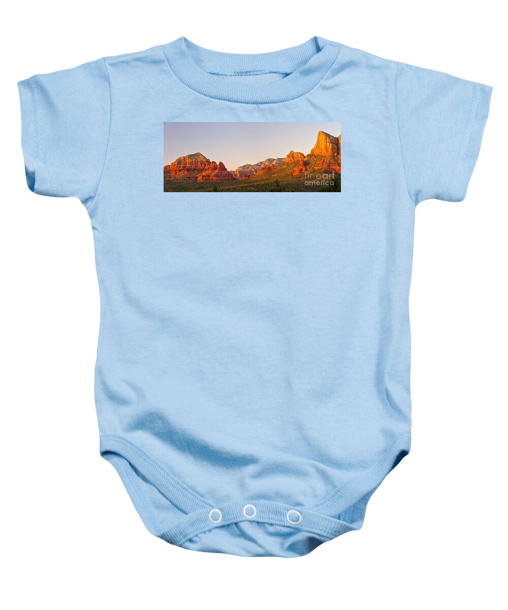 Two Sisters Baby Onesie featuring the photograph Twin Sisters at sunset Sedona Arizona by Ken Brown
