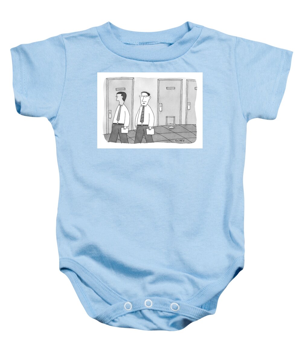 Negotiate Baby Onesie featuring the drawing Two Men Walk Past An Office With A Doggie Door by Peter C. Vey