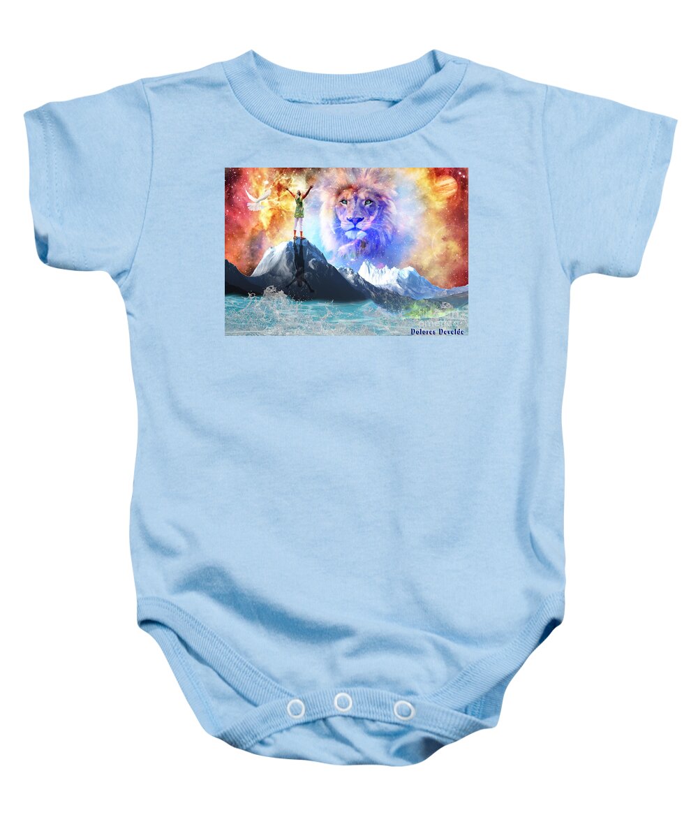 Lion Of Judah Baby Onesie featuring the digital art Up Close and Personal by Dolores Develde