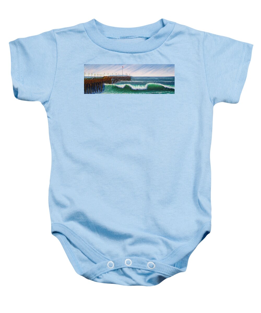Pier Baby Onesie featuring the painting Ventura Pier by Kevin Hughes
