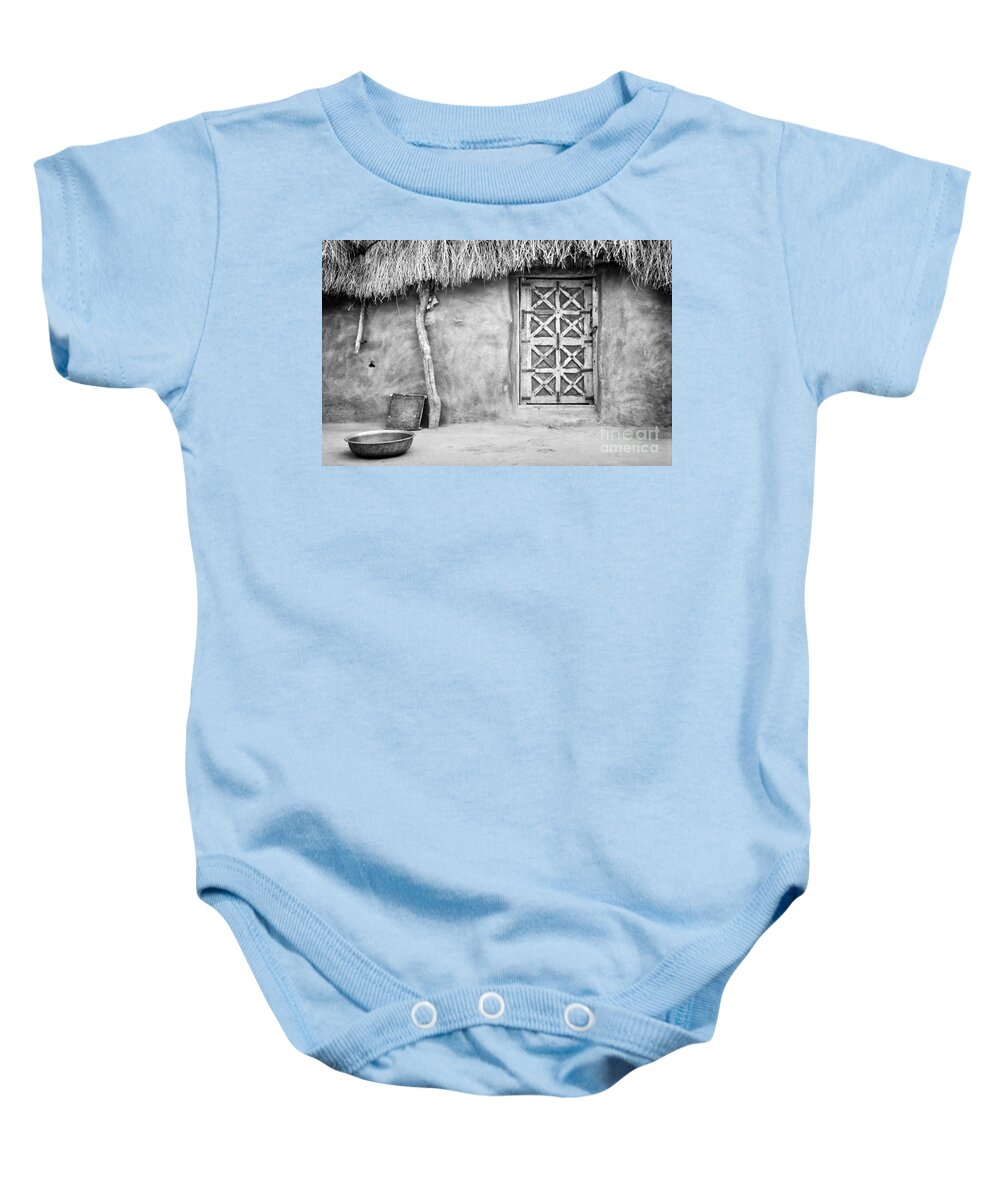 India Baby Onesie featuring the photograph Village Hut Black and White by THP Creative