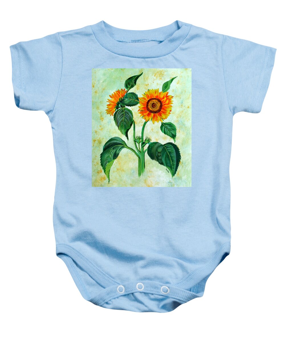 Sunflowers Baby Onesie featuring the painting Vintage Sunflowers by Taiche Acrylic Art