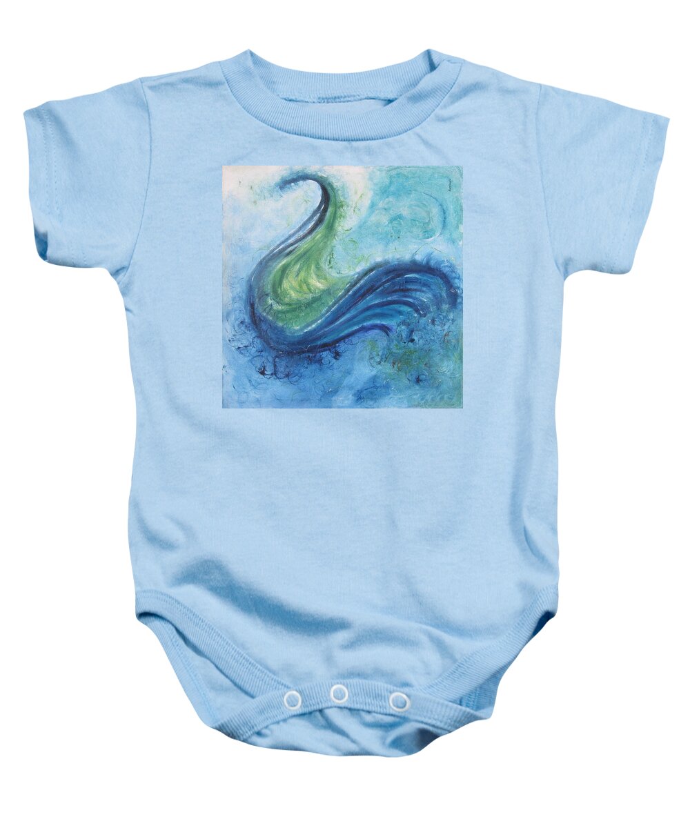 Peacock Baby Onesie featuring the painting Peacock Vision in the Mist by Diane Pape