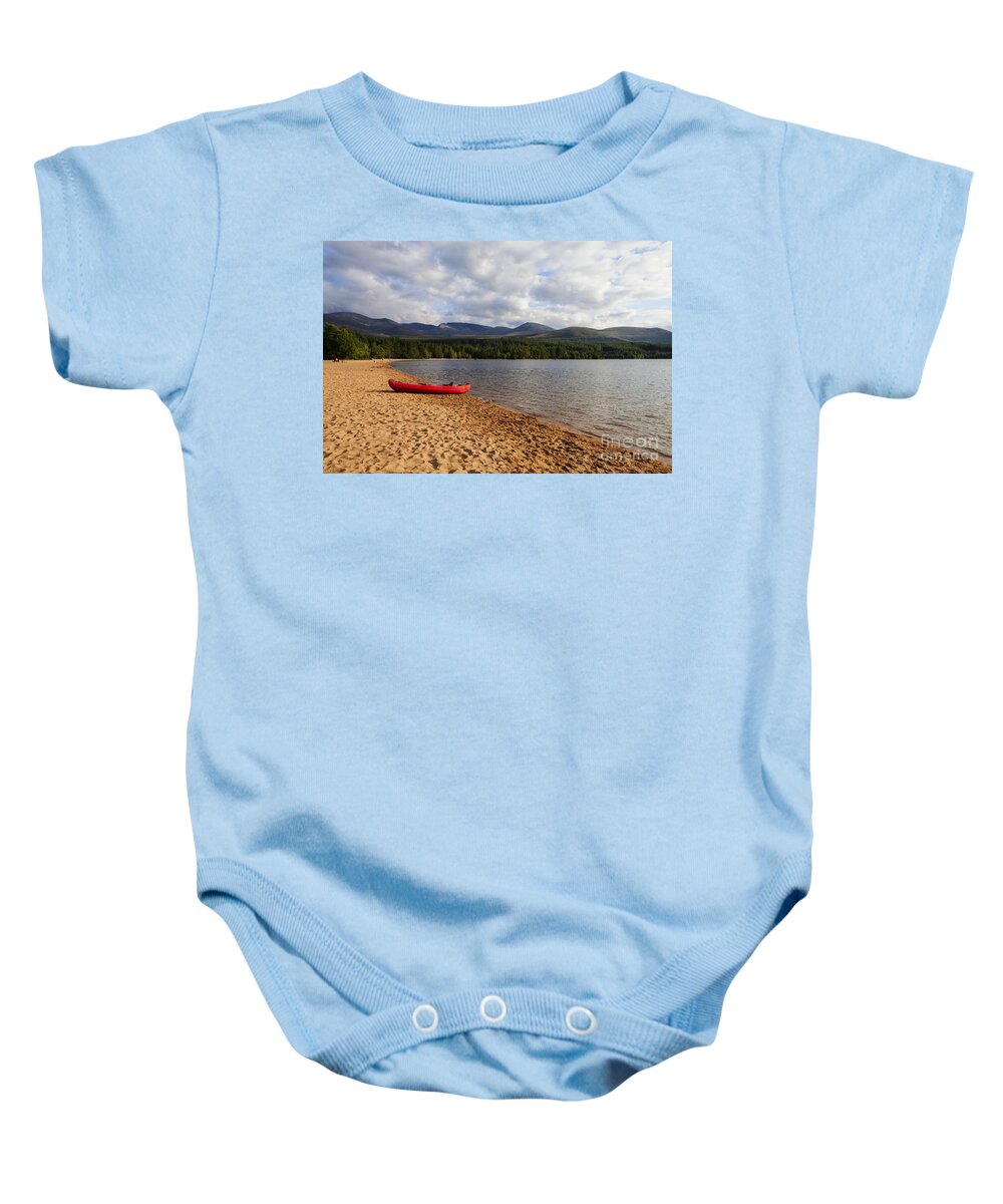 Canoe Baby Onesie featuring the photograph Waiting for You At Loch Morlich by Diane Macdonald
