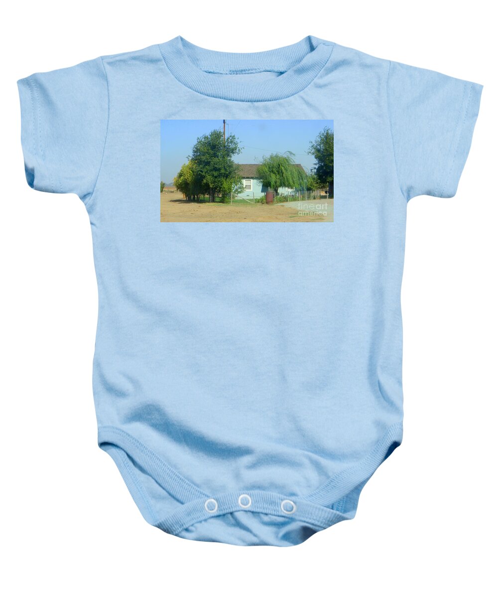 Walnut Grove Baby Onesie featuring the photograph Walnut Grove - Typical Rural Farm House by Mary Deal