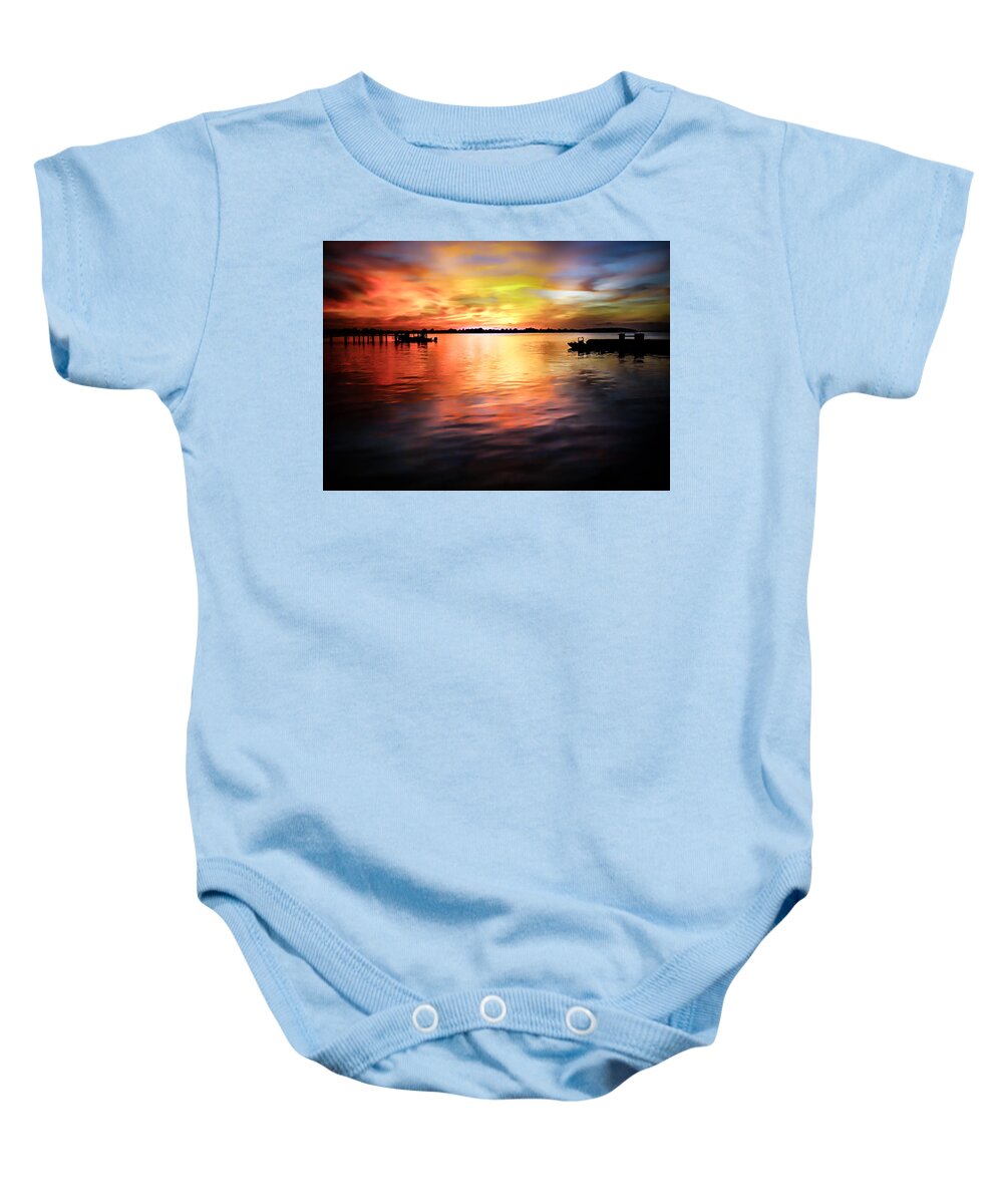 Irredescent Baby Onesie featuring the photograph WHEN WATERS MEET the HEAVENS by Karen Wiles
