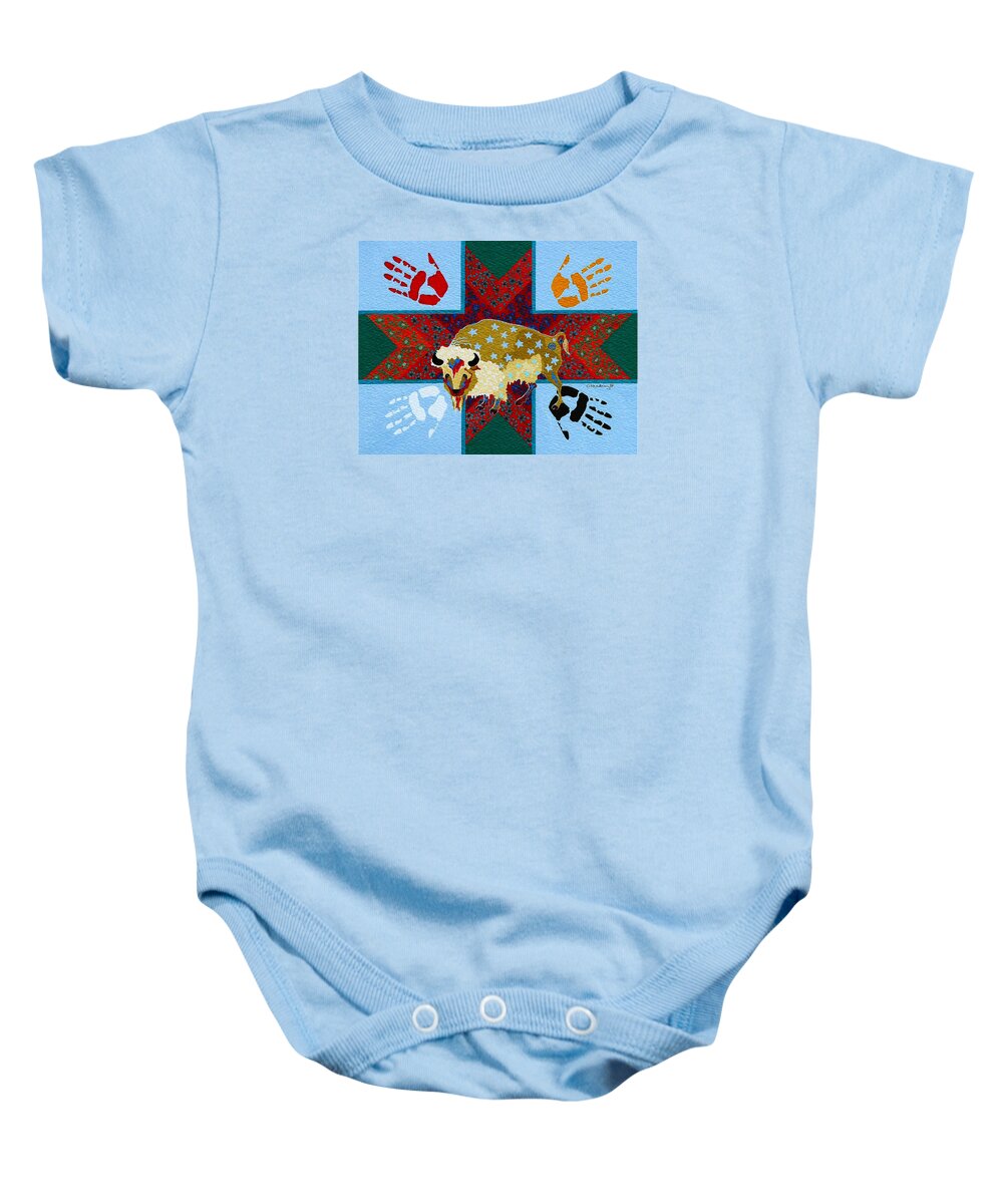 America Baby Onesie featuring the painting White Buffalo Calf Legend by Chholing Taha