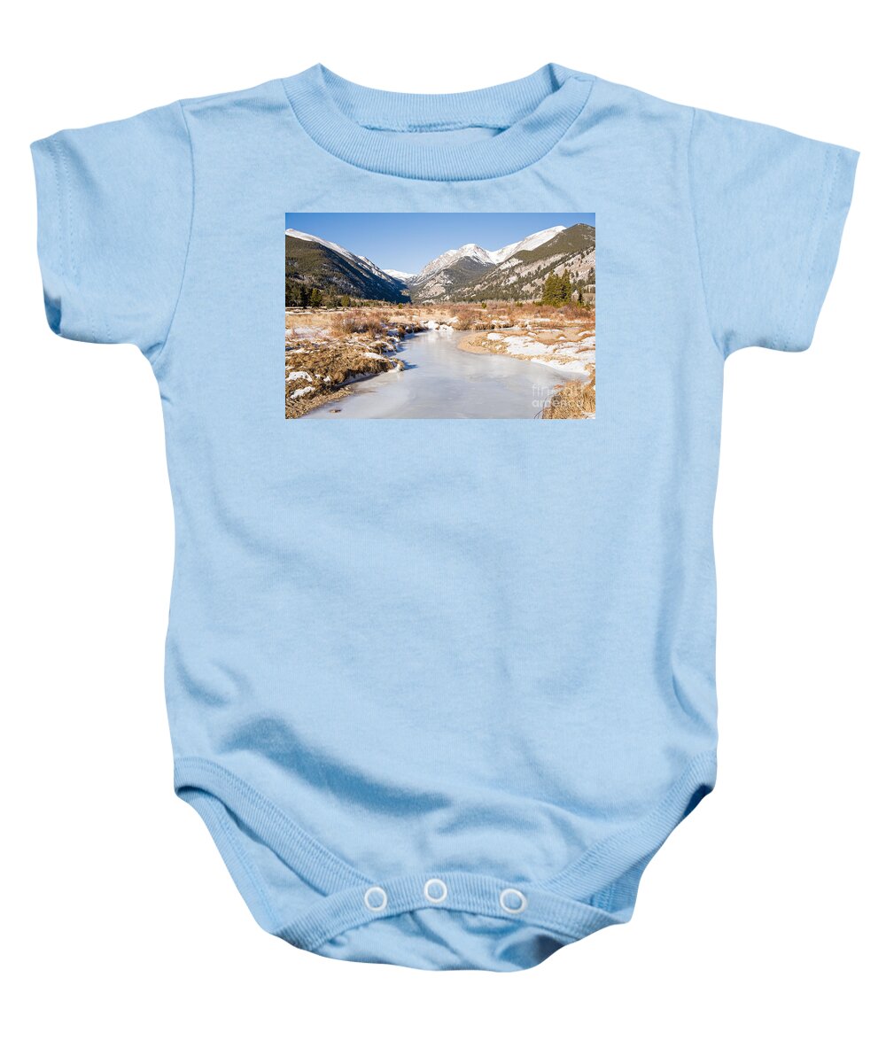 Colorado Baby Onesie featuring the photograph Winter at Horseshoe Park in Rocky Mountain National Park by Fred Stearns