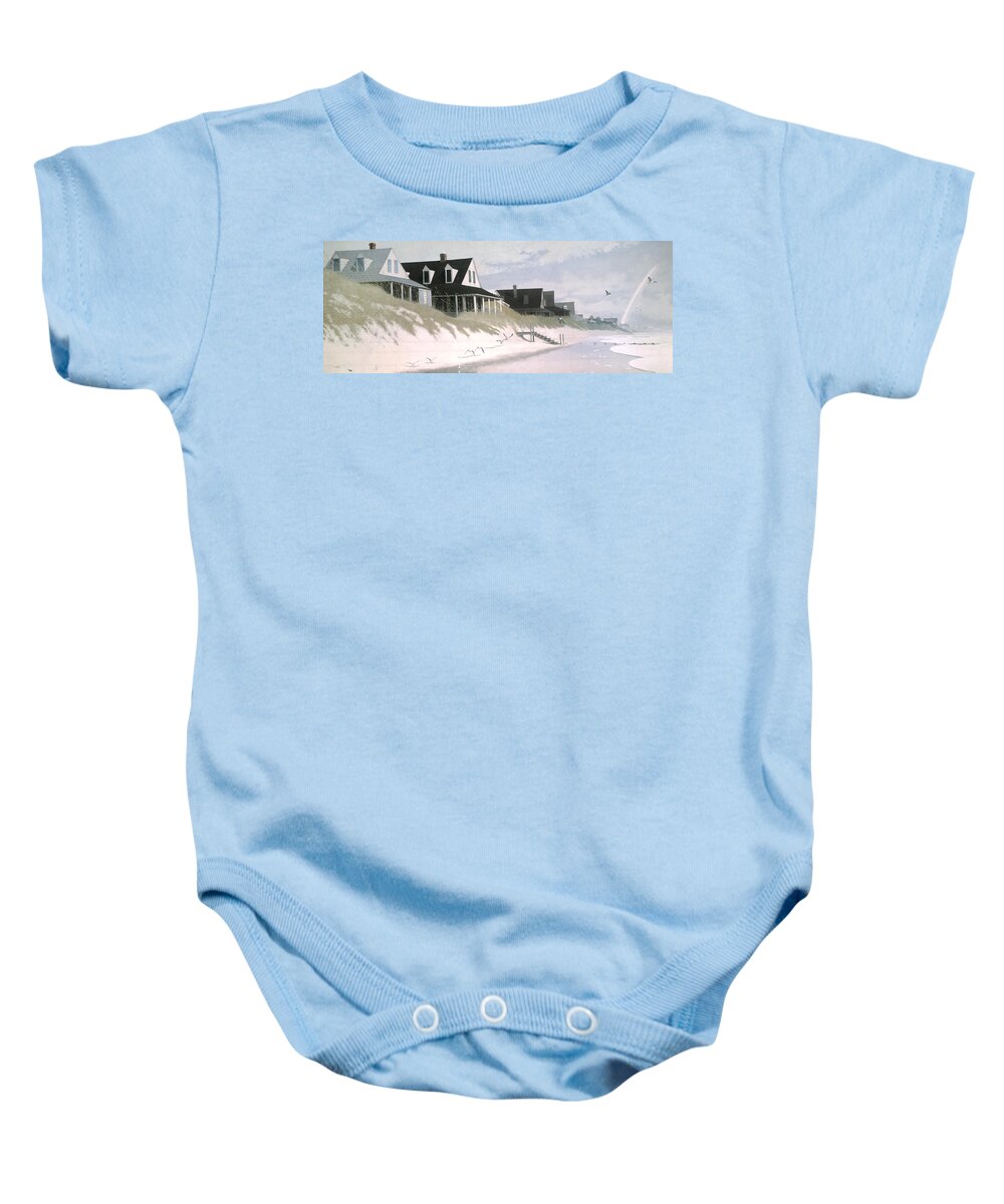 Pawley's Island Baby Onesie featuring the painting Winter Beach by Blue Sky