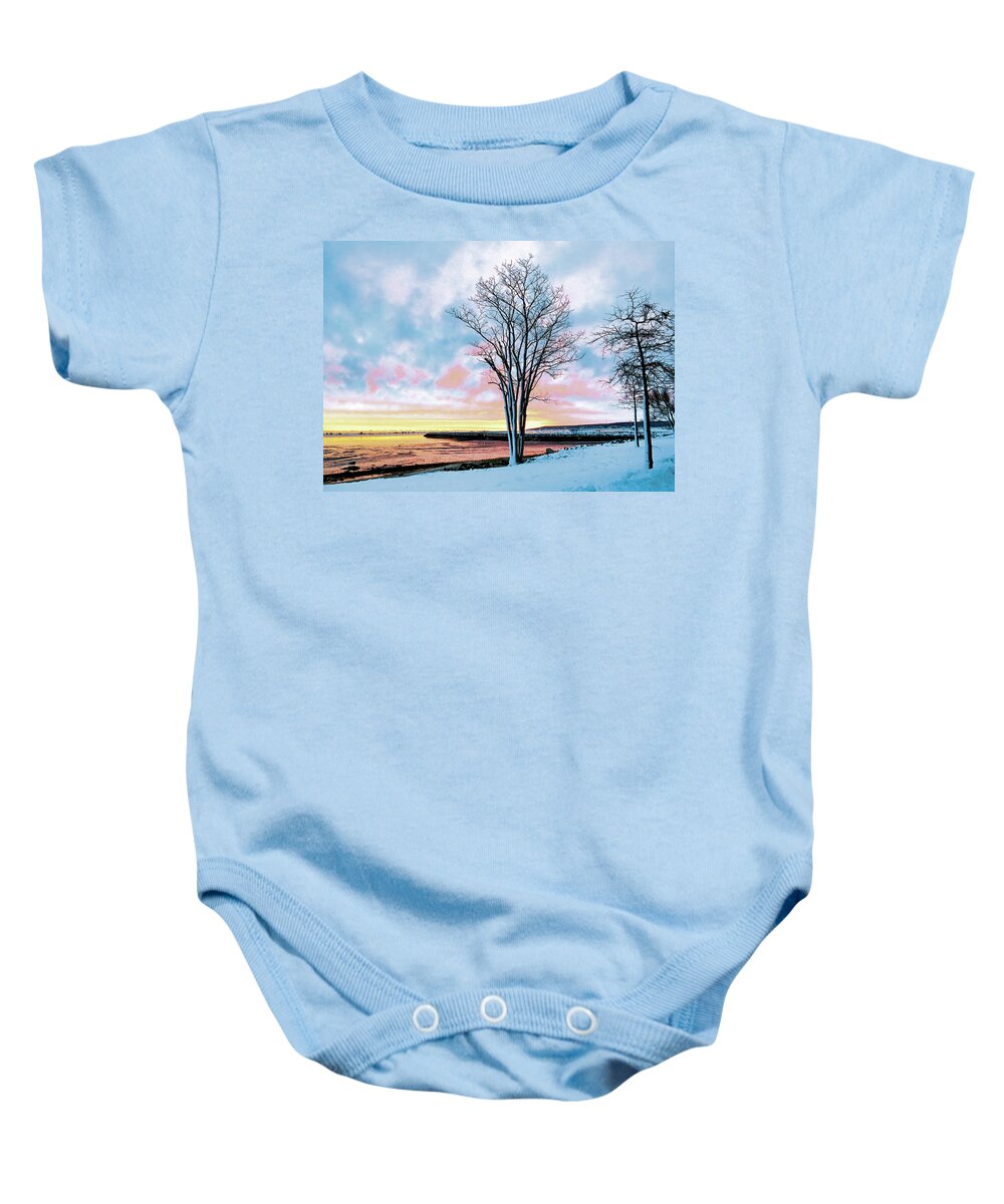 Winter Sunrise Baby Onesie featuring the photograph Winter Sunrise Beauty by Janice Drew