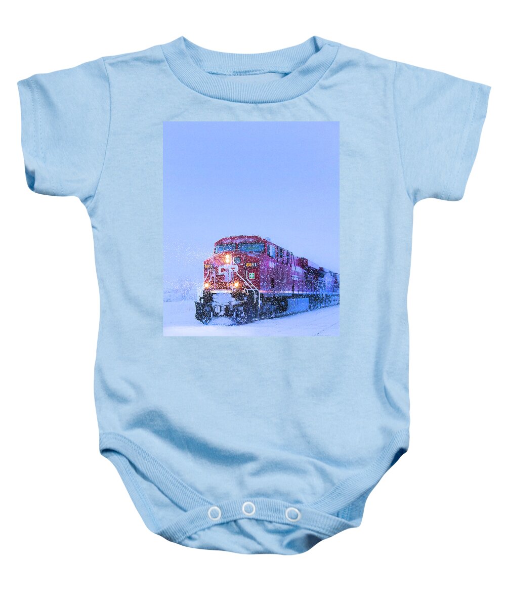 Train Baby Onesie featuring the photograph Winter Train 8811 by Theresa Tahara
