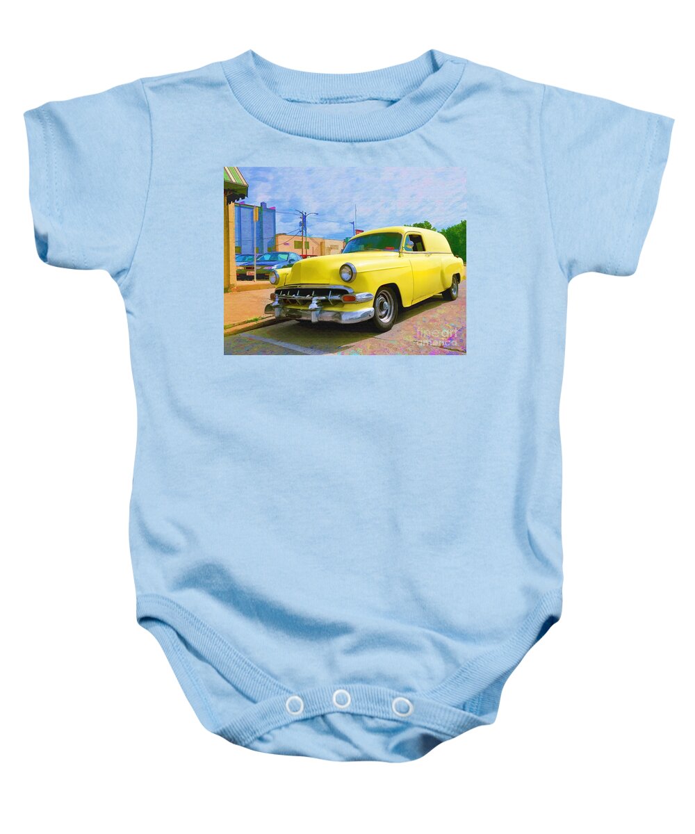 Yellow 54 Chevy Delivery Baby Onesie featuring the digital art Yellow 54 Chevy Delivery by Liane Wright