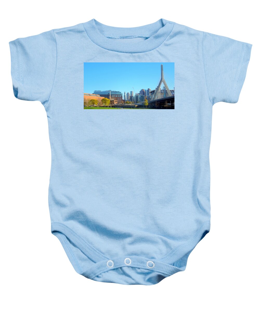 Boston Baby Onesie featuring the photograph Zakim on a Fall Day by Caroline Stella