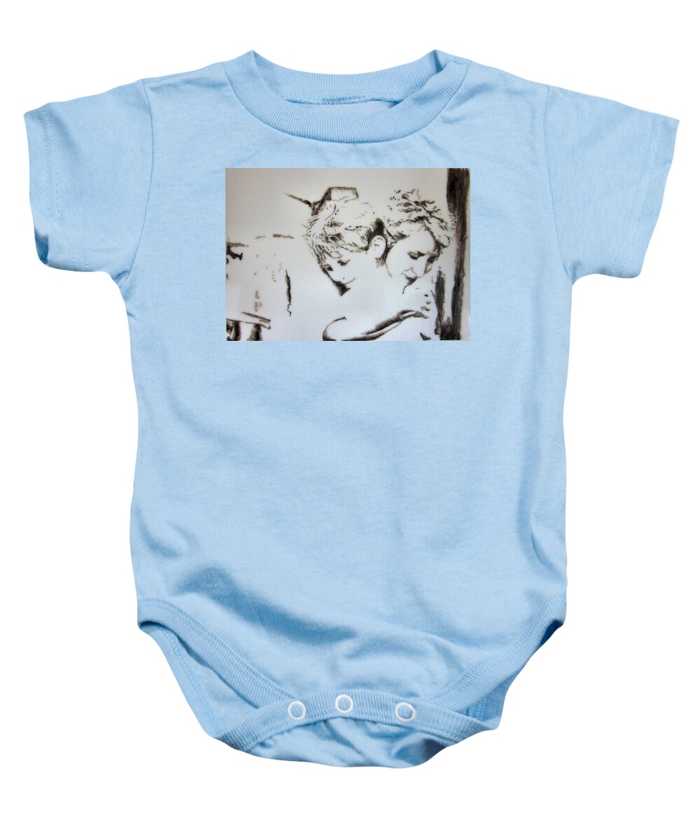 Portrait Baby Onesie featuring the painting A Loving Hug by Maris Sherwood