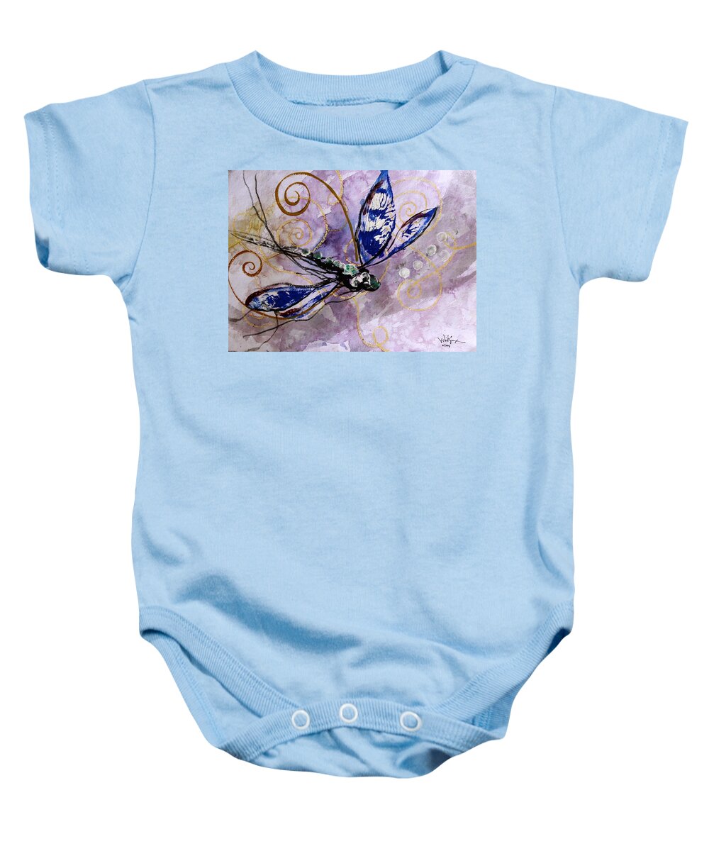Dragonfly Baby Onesie featuring the painting Abstract Dragonfly 9 by J Vincent Scarpace
