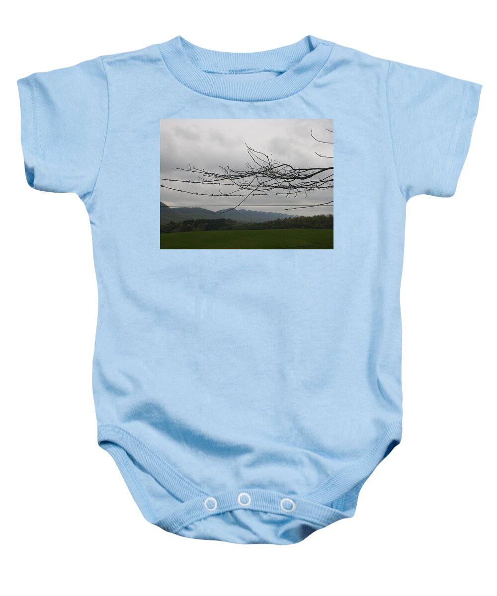Landscape Baby Onesie featuring the photograph Barbed Wire Promenade by Jack Harries