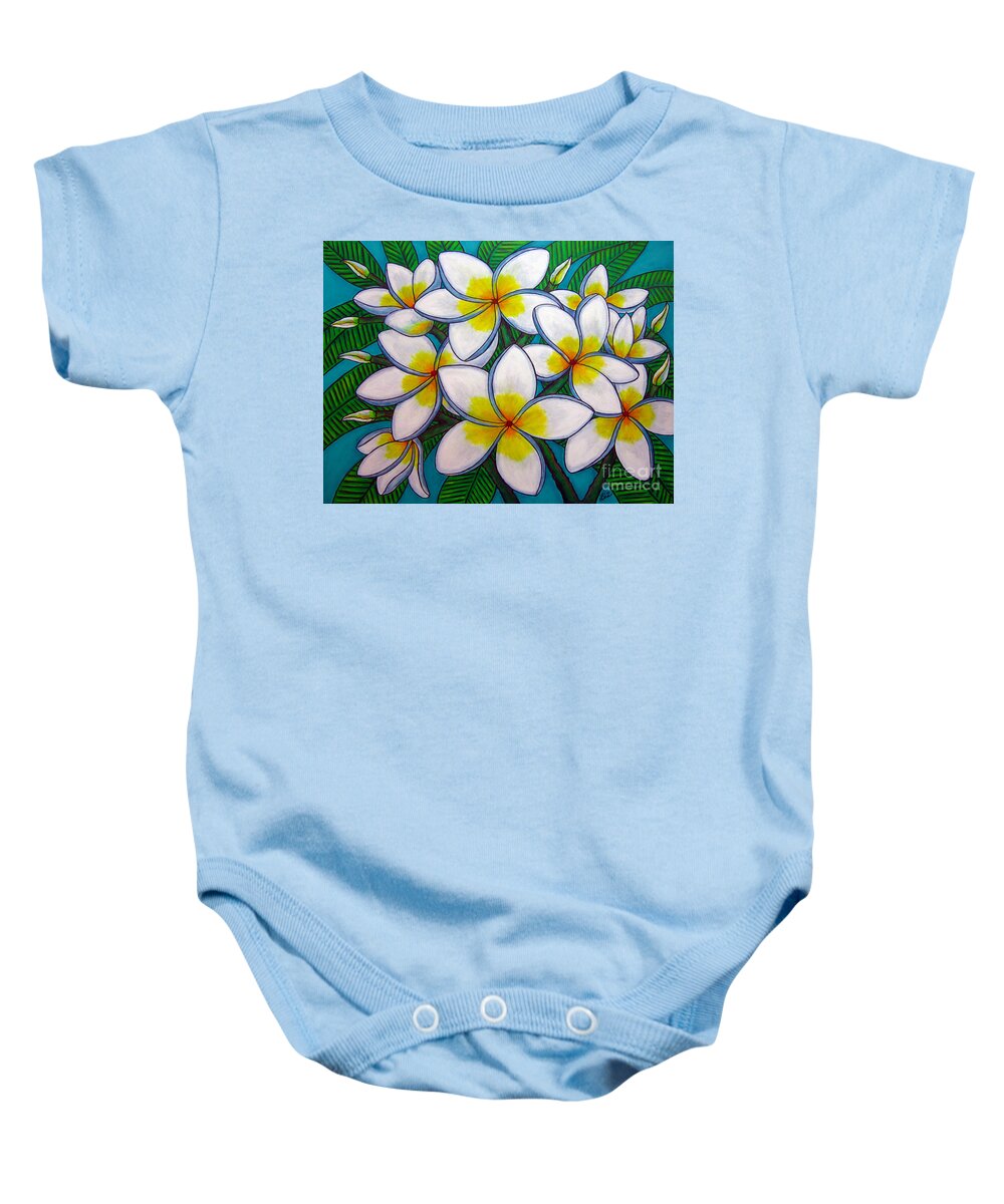 Frangipani Baby Onesie featuring the painting Caribbean Gems by Lisa Lorenz