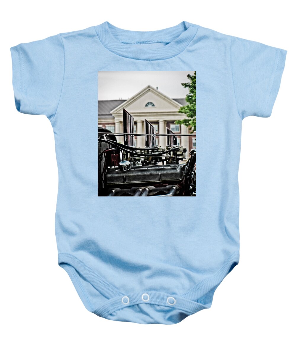 Car Show Baby Onesie featuring the photograph Columns in Chrome by Jessica Brawley