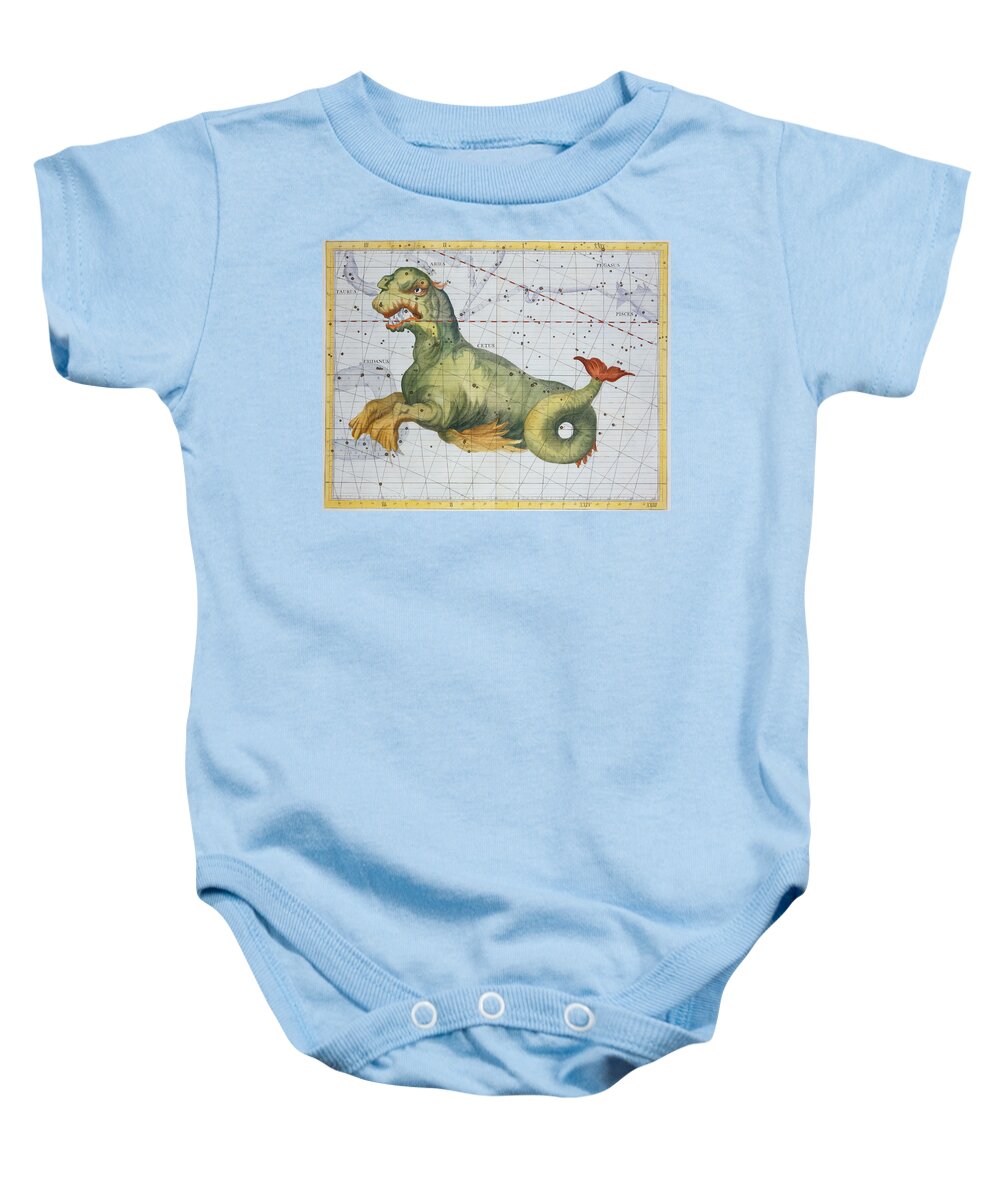 Constellation Of Cetus The Whale Baby Onesie featuring the drawing Constellation of Cetus the Whale by James Thornhill 
