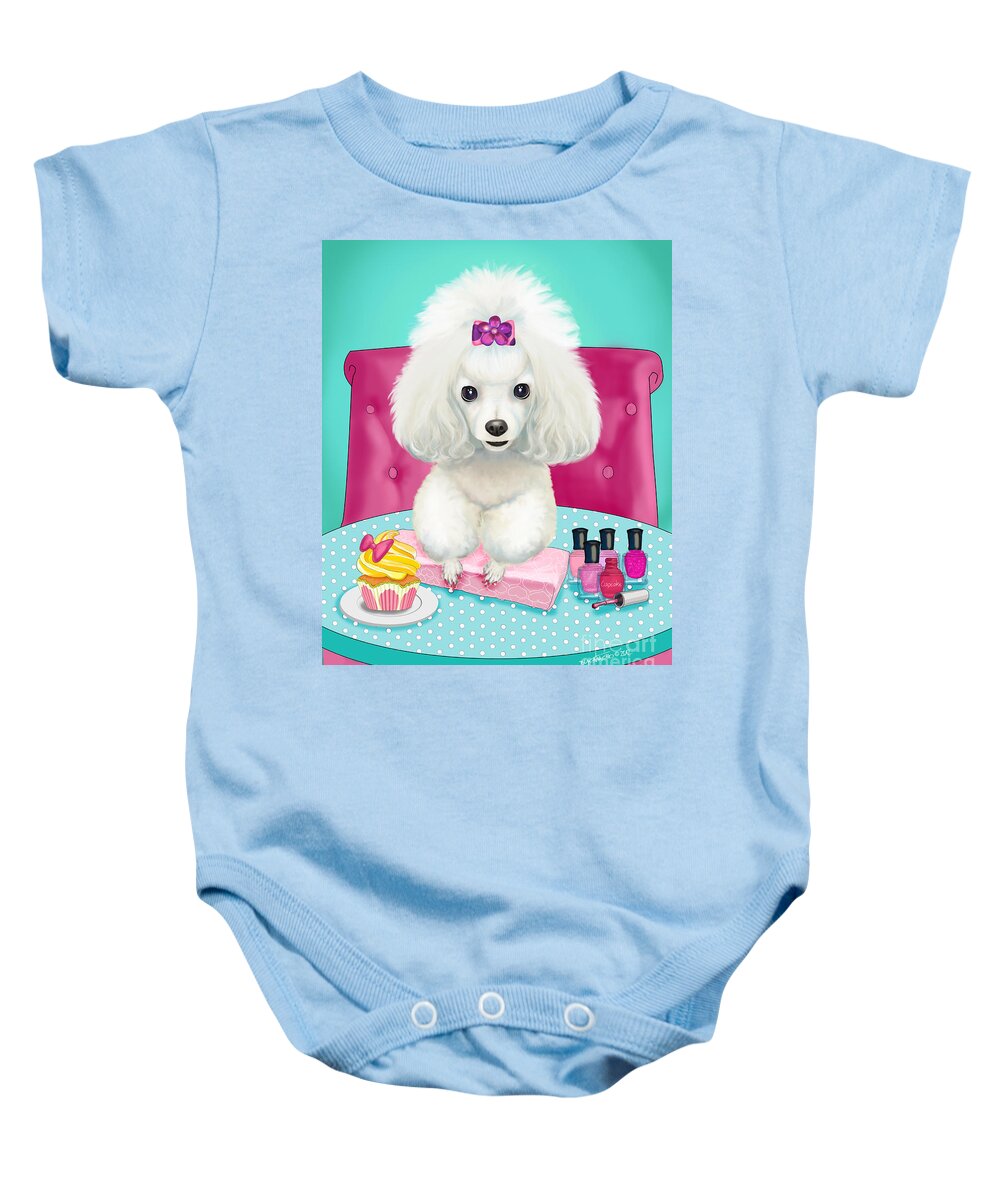 Poodle Baby Onesie featuring the mixed media Cupcakes day at the nail spa by Catia Lee