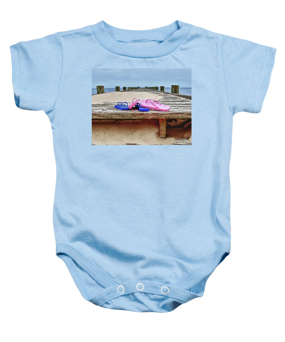 Alabama Photographer Baby Onesie featuring the digital art Flip Flops on the Dock by Michael Thomas