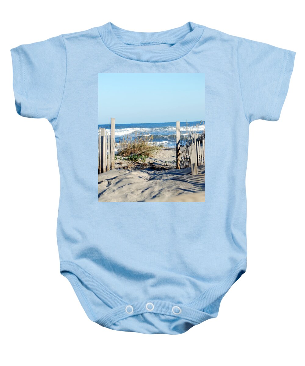 Seascape Baby Onesie featuring the photograph Coastal Gateway To The Sea by Linda Cox