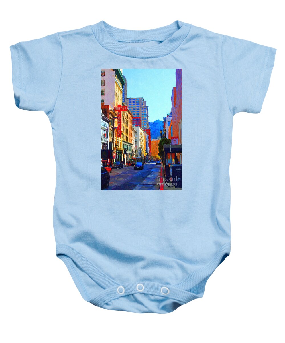 Wingsdomain Baby Onesie featuring the photograph Geary Boulevard San Francisco by Wingsdomain Art and Photography
