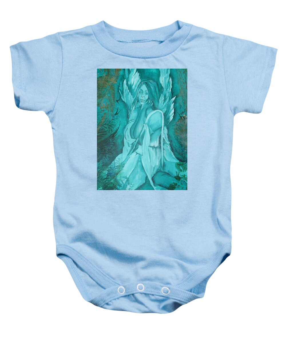 Angels Baby Onesie featuring the painting Green Angel by Angelina Whittaker Cook