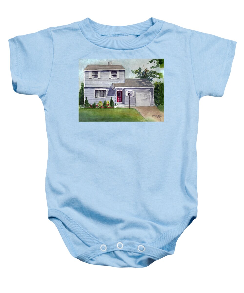 House Portrait Baby Onesie featuring the painting House on my street by Clara Sue Beym